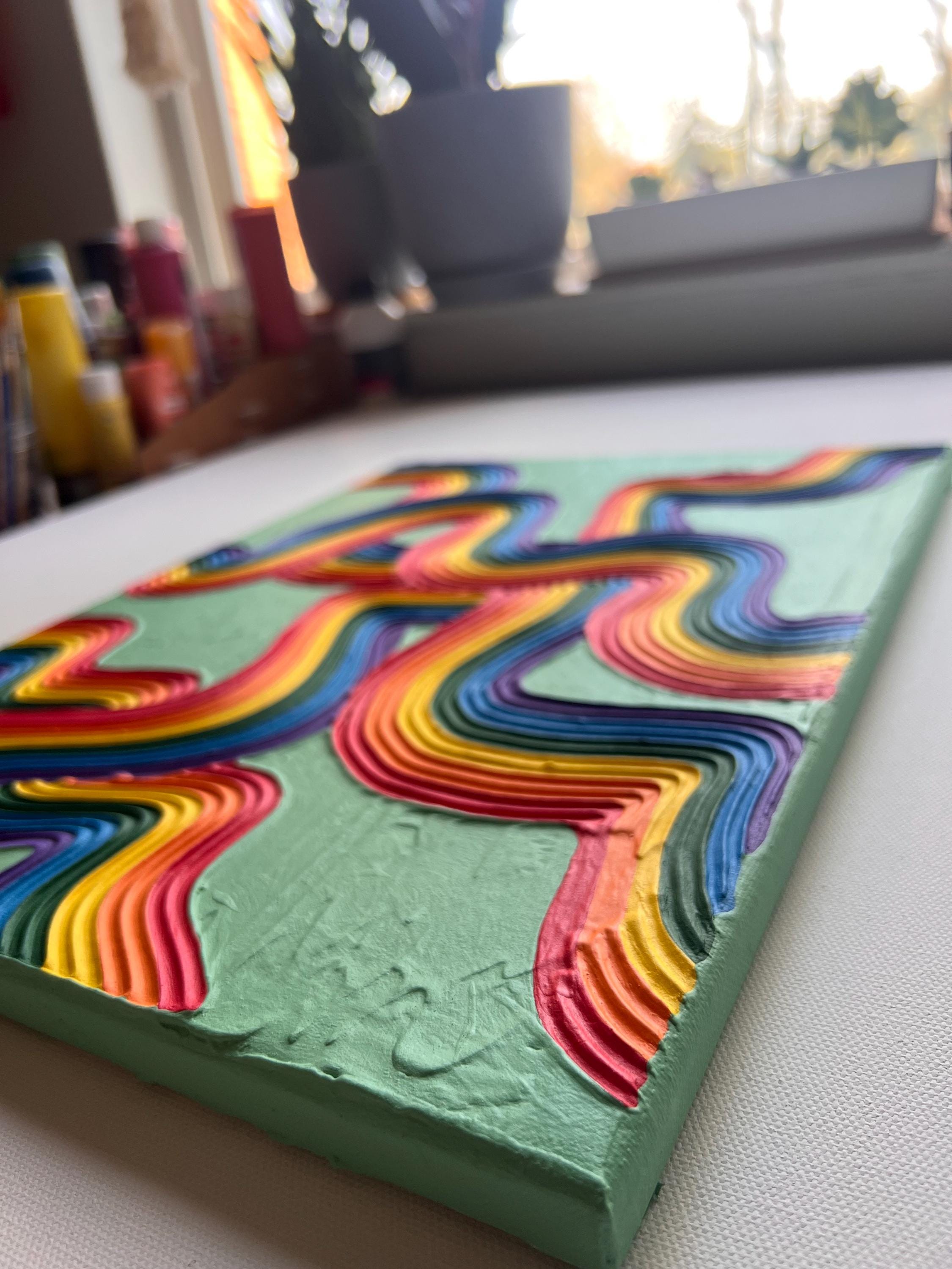 Rainbow Pride Textured Wall Art, Colorful Plaster Art on Canvas (12x16 in)