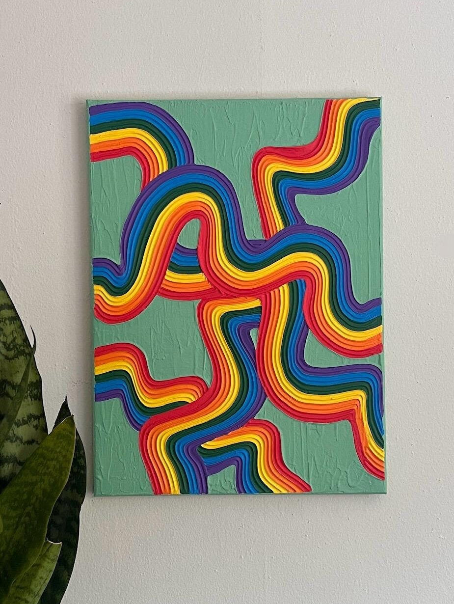 Rainbow Pride Textured Wall Art, Colorful Plaster Art on Canvas (12x16 in)