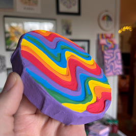 Mini Rainbow Pride Textured Painting, 4x4 Circle Canvas w/ Mini Easel