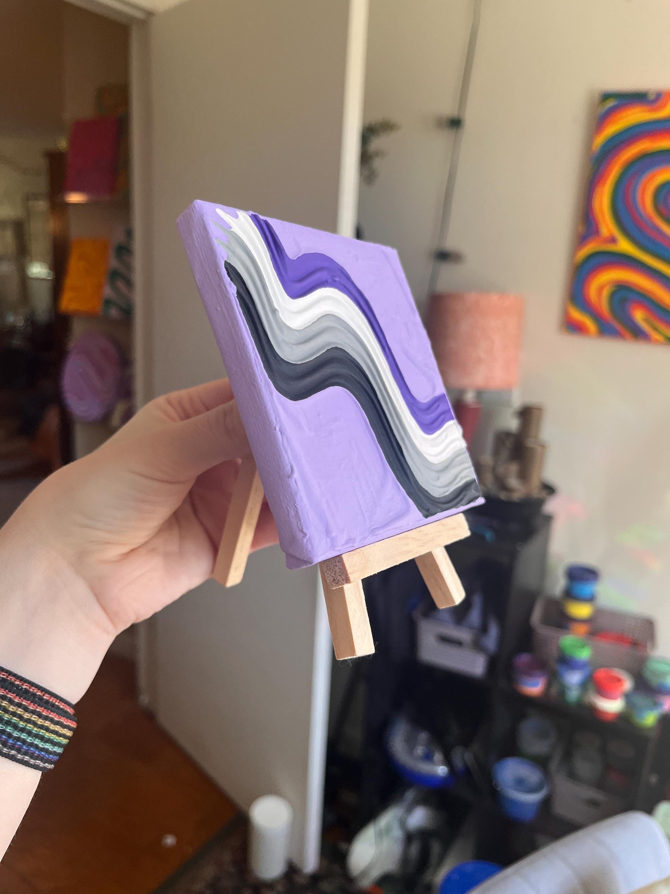 Mini Asexual Pride Textured Painting, 4x4 Canvas w/ Mini Easel