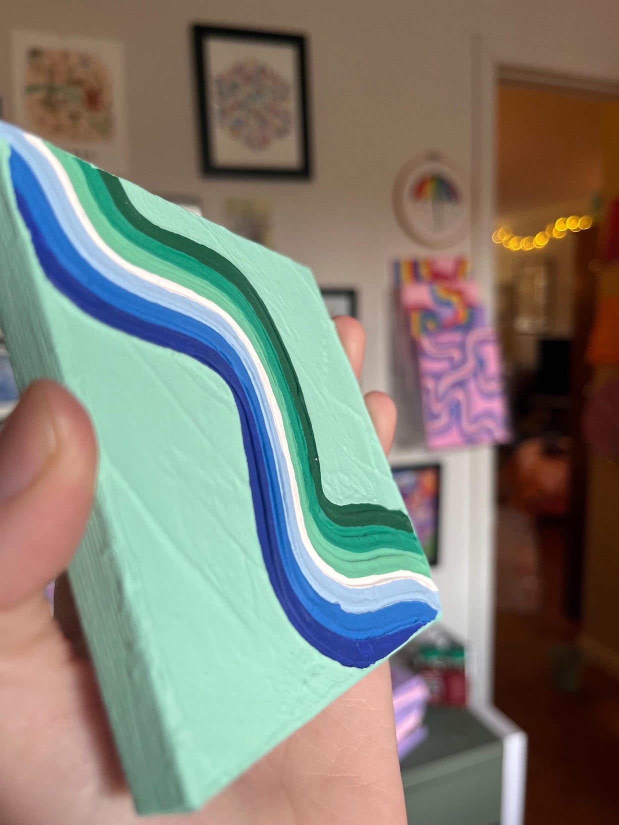 Mini Gay Male Pride Textured Painting, 4x4 Canvas w/ Mini Easel