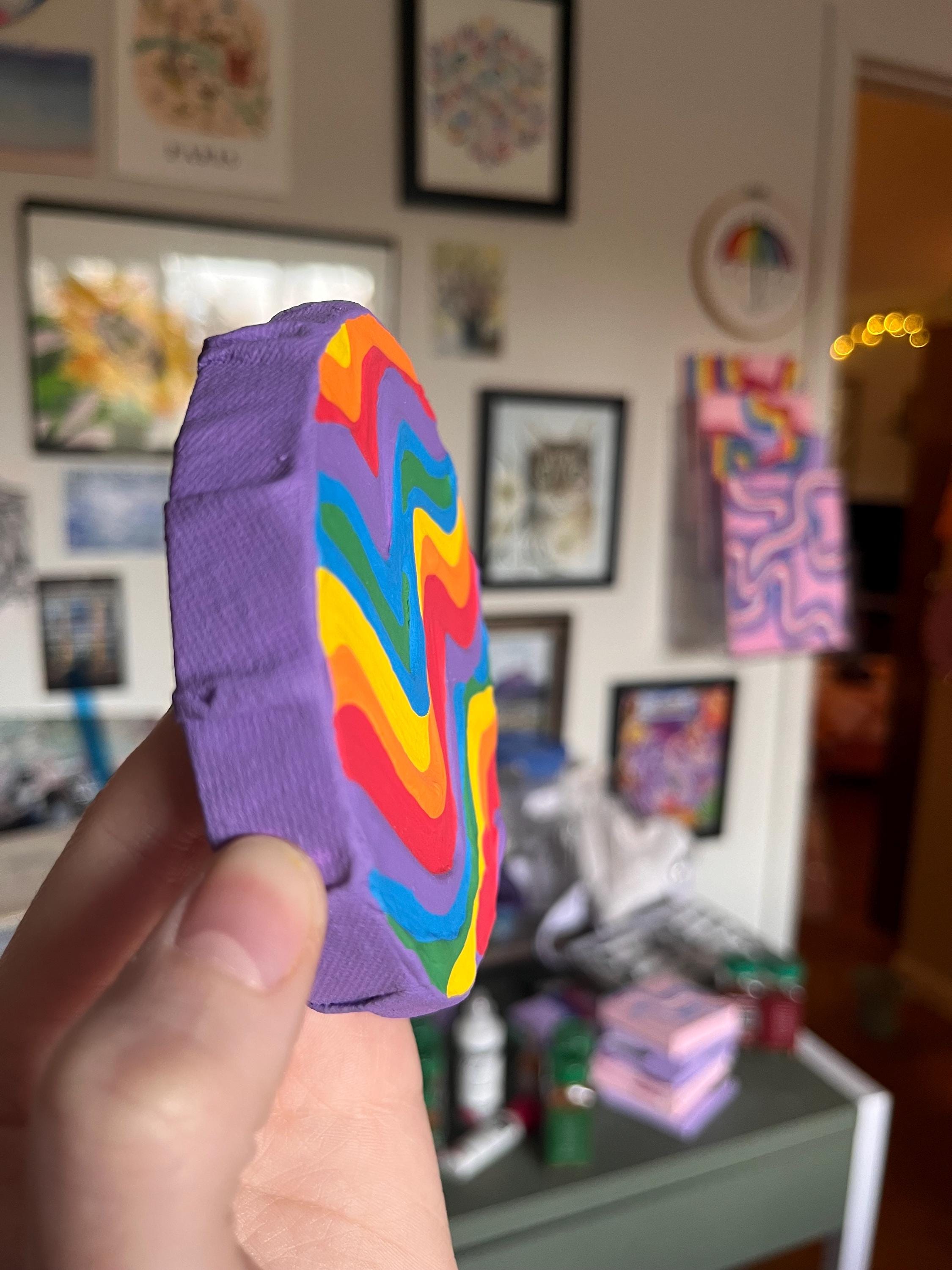 Mini Rainbow Pride Textured Painting, 4x4 Circle Canvas w/ Mini Easel
