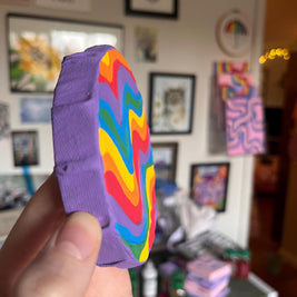Mini Rainbow Pride Textured Painting, 4x4 Circle Canvas w/ Mini Easel