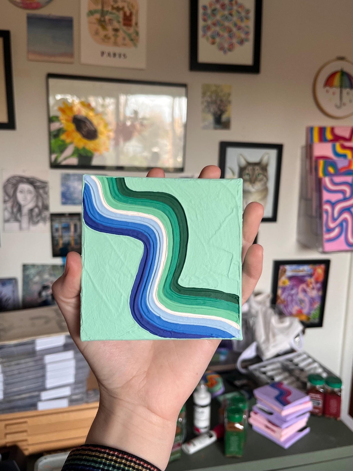 Mini Gay Male Pride Textured Painting, 4x4 Canvas w/ Mini Easel