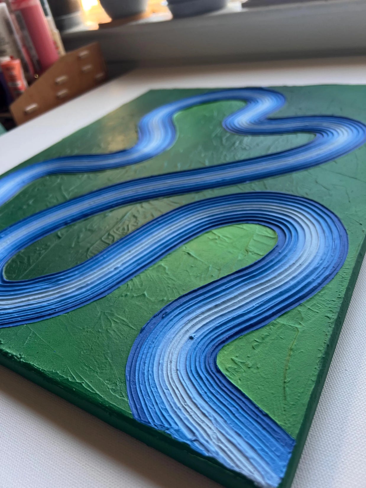 Groovy Blue/Green Textured Painting (18x24 in)