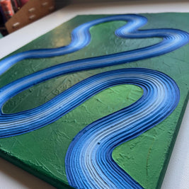 Groovy Blue/Green Textured Painting (18x24 in)
