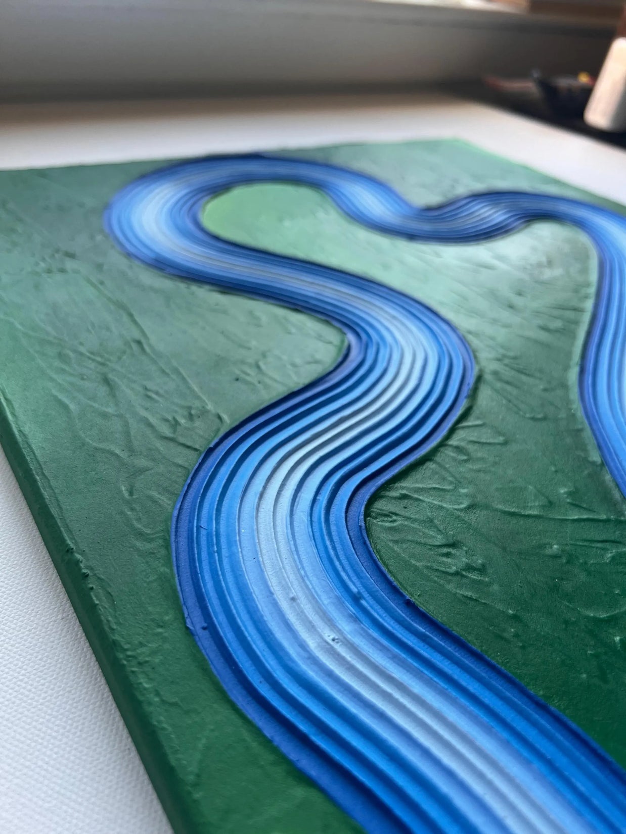 Groovy Blue/Green Textured Painting (18x24 in)