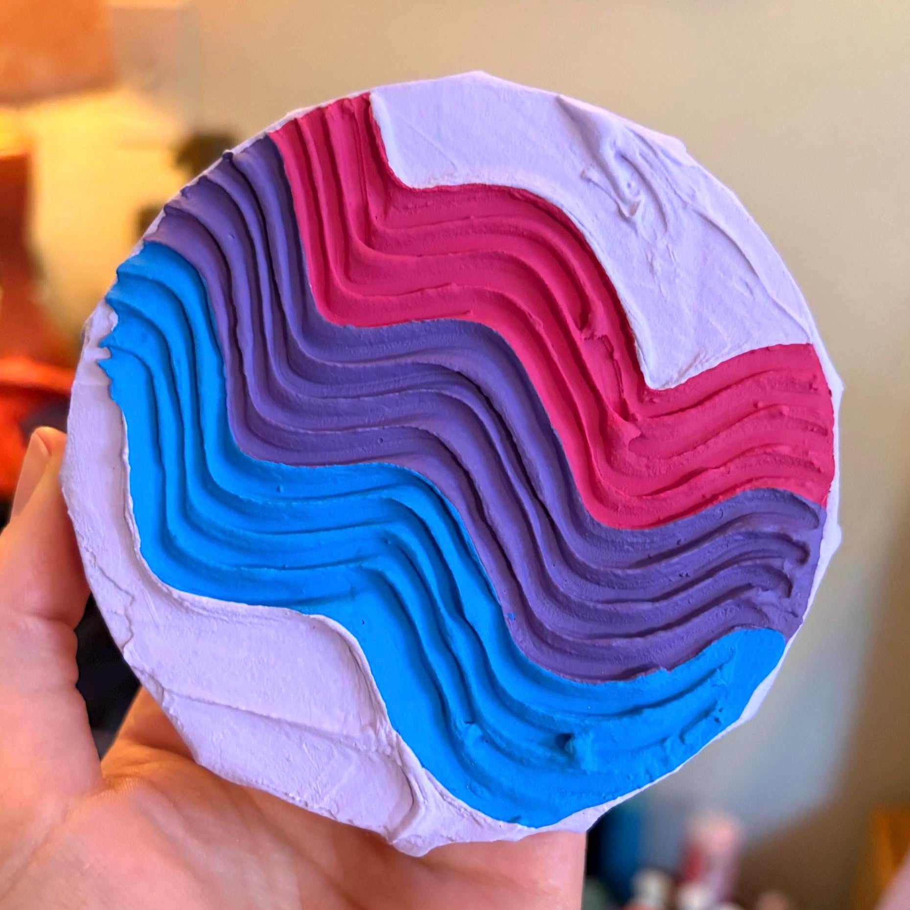 Mini Bisexual Pride Textured Painting, 4x4 Canvas w/ Mini Easel