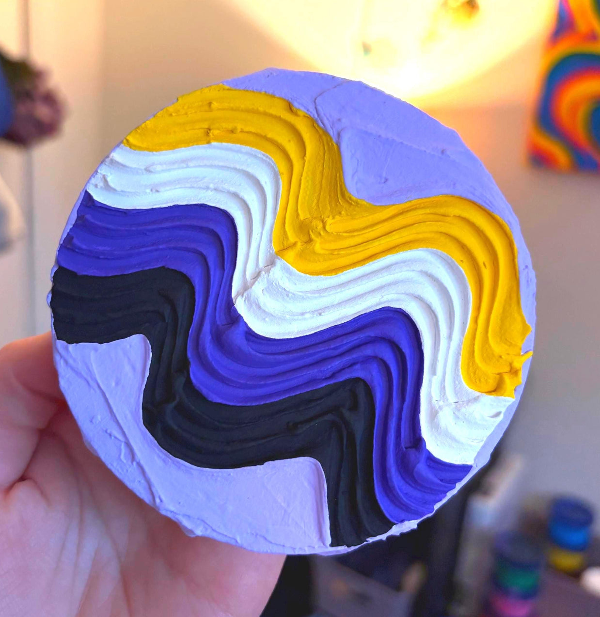 Mini Non-Binary Pride Textured Painting, 4x4 Canvas w/ Mini Easel