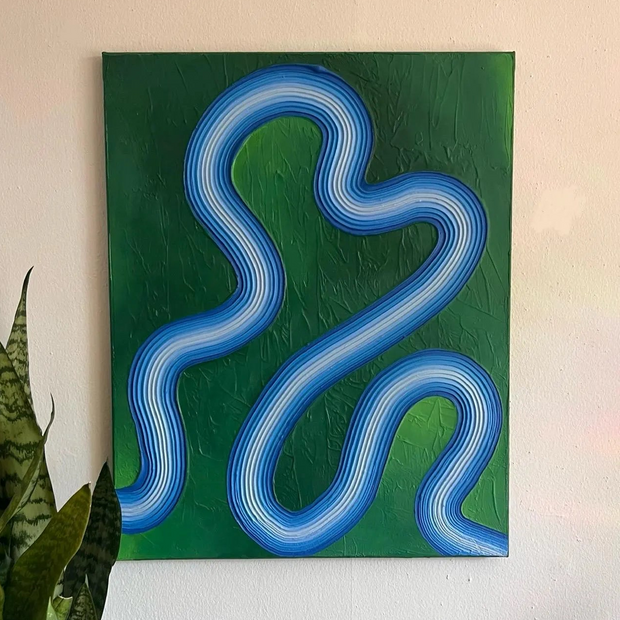 Groovy Blue/Green Textured Painting (18x24 in)