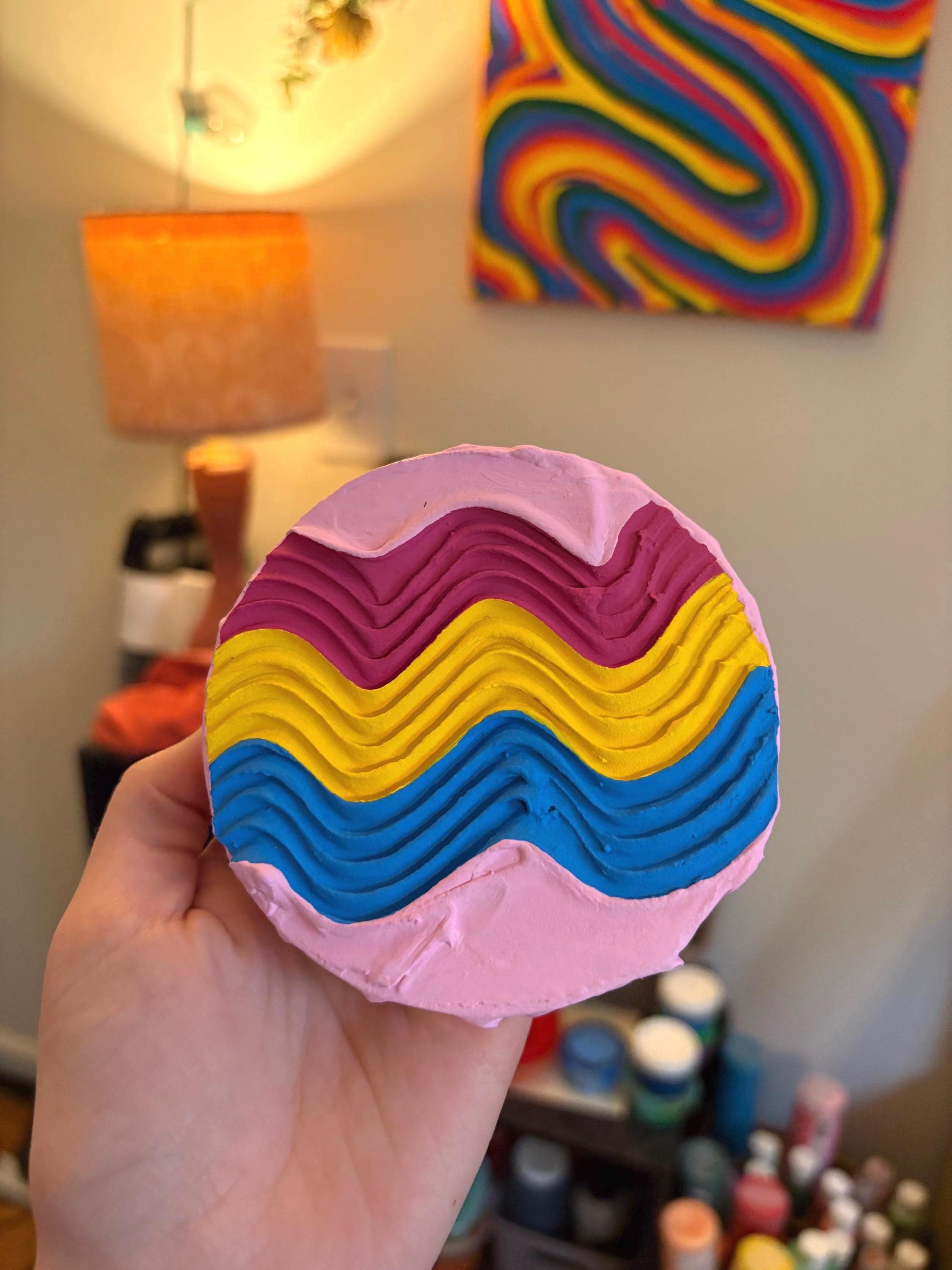 Mini Pansexual Pride Textured Painting, 4x4 Canvas w/ Mini Easel