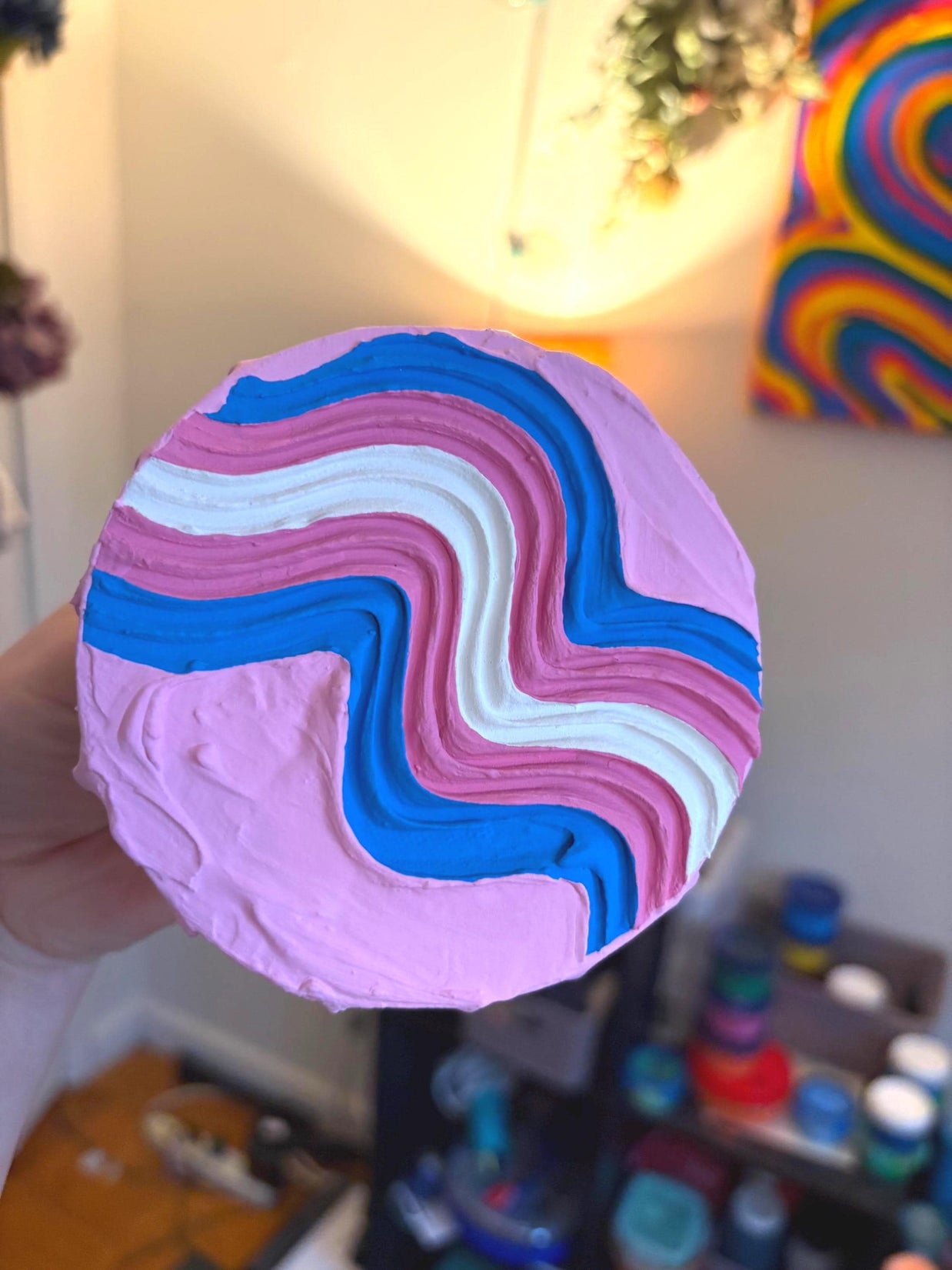 Mini Trans Pride Textured Painting, 4x4 Canvas w/ Mini Easel