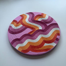 Lesbian Pride Textured Wall Art, Colorful Plaster Art on Circle Canvas (14x14 in)