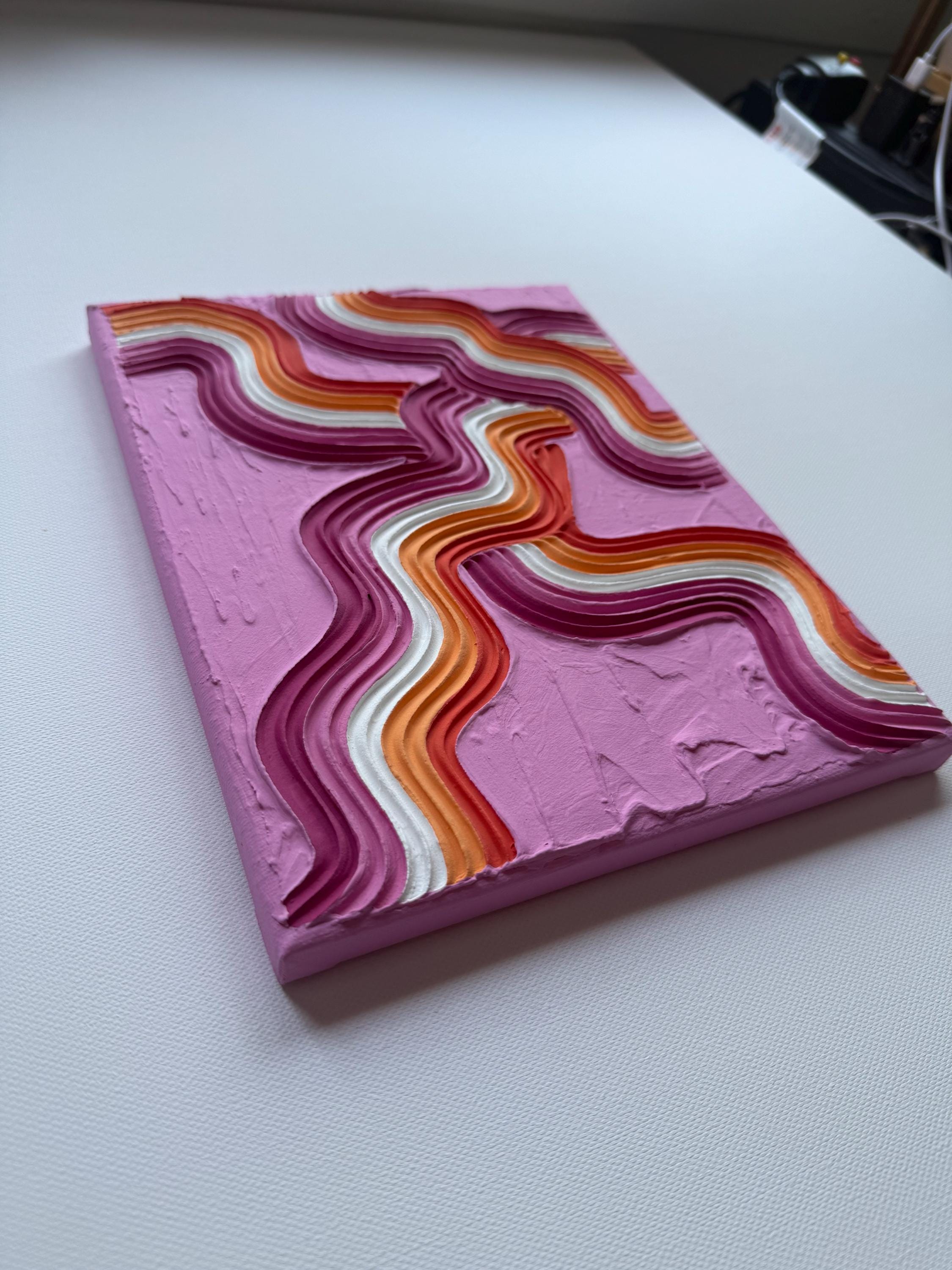 Lesbian Pride Plaster Art: Colorful Abstract Painting on Canvas (8x10 in)