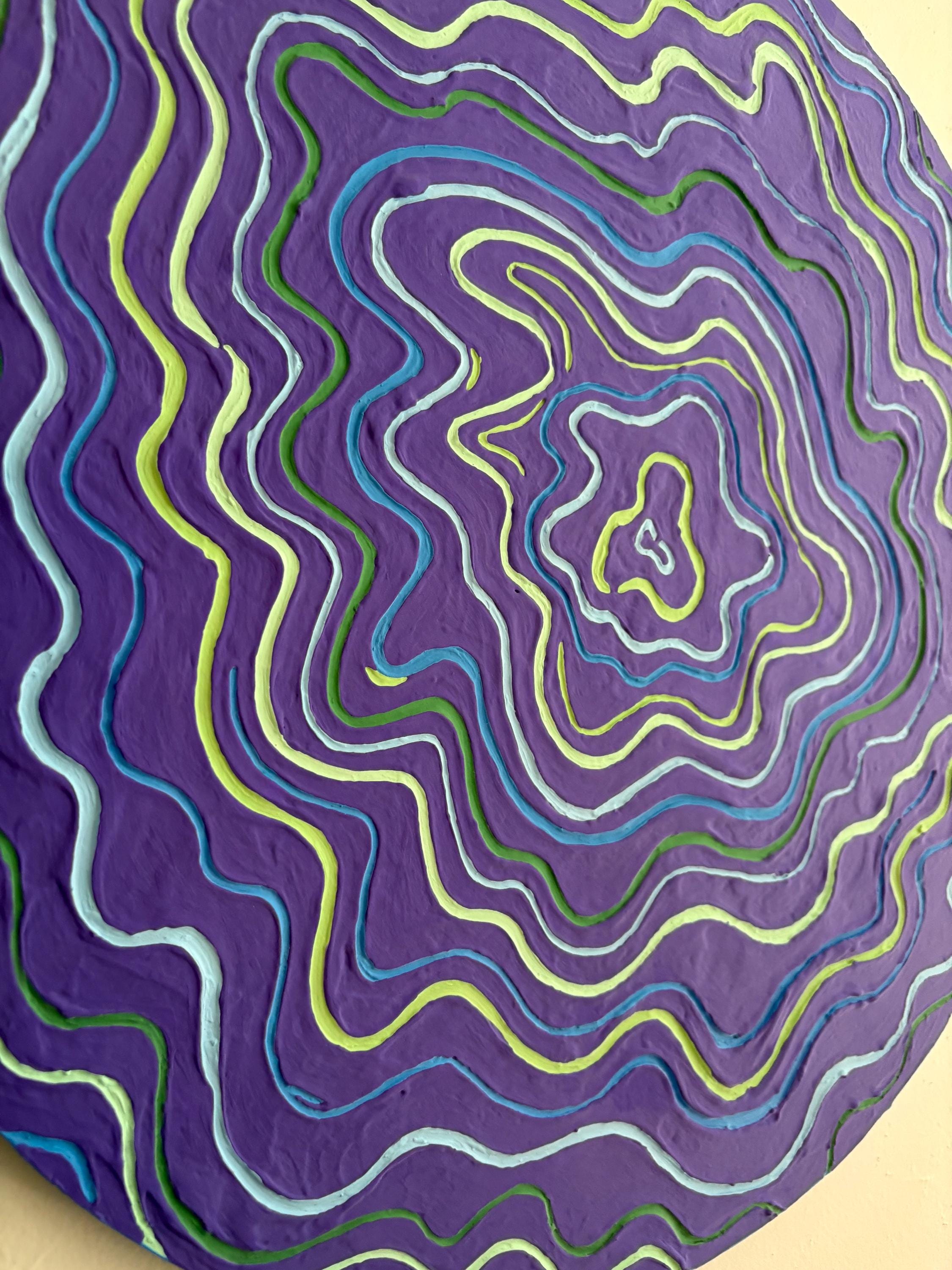 Groovy Textured Large Wall Art, Colorful Plaster Art on Round Canvas (24x24 in)