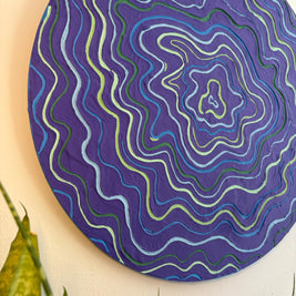 Groovy Textured Large Wall Art, Colorful Plaster Art on Round Canvas (24x24 in)