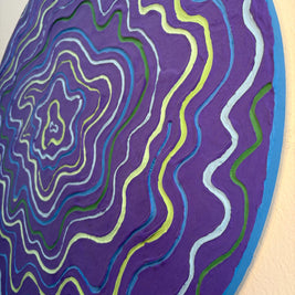 Groovy Textured Large Wall Art, Colorful Plaster Art on Round Canvas (24x24 in)