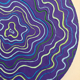 Groovy Textured Large Wall Art, Colorful Plaster Art on Round Canvas (24x24 in)