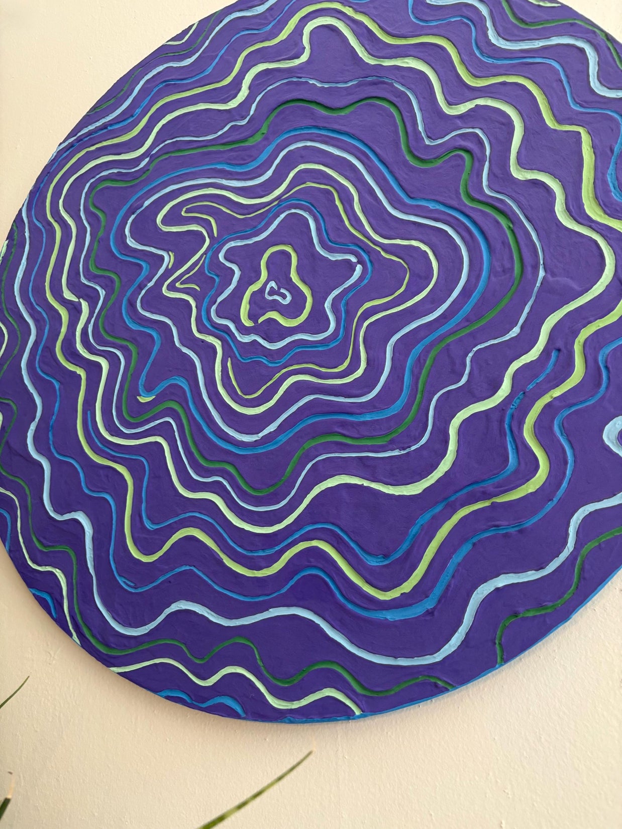 Groovy Textured Large Wall Art, Colorful Plaster Art on Round Canvas (24x24 in)