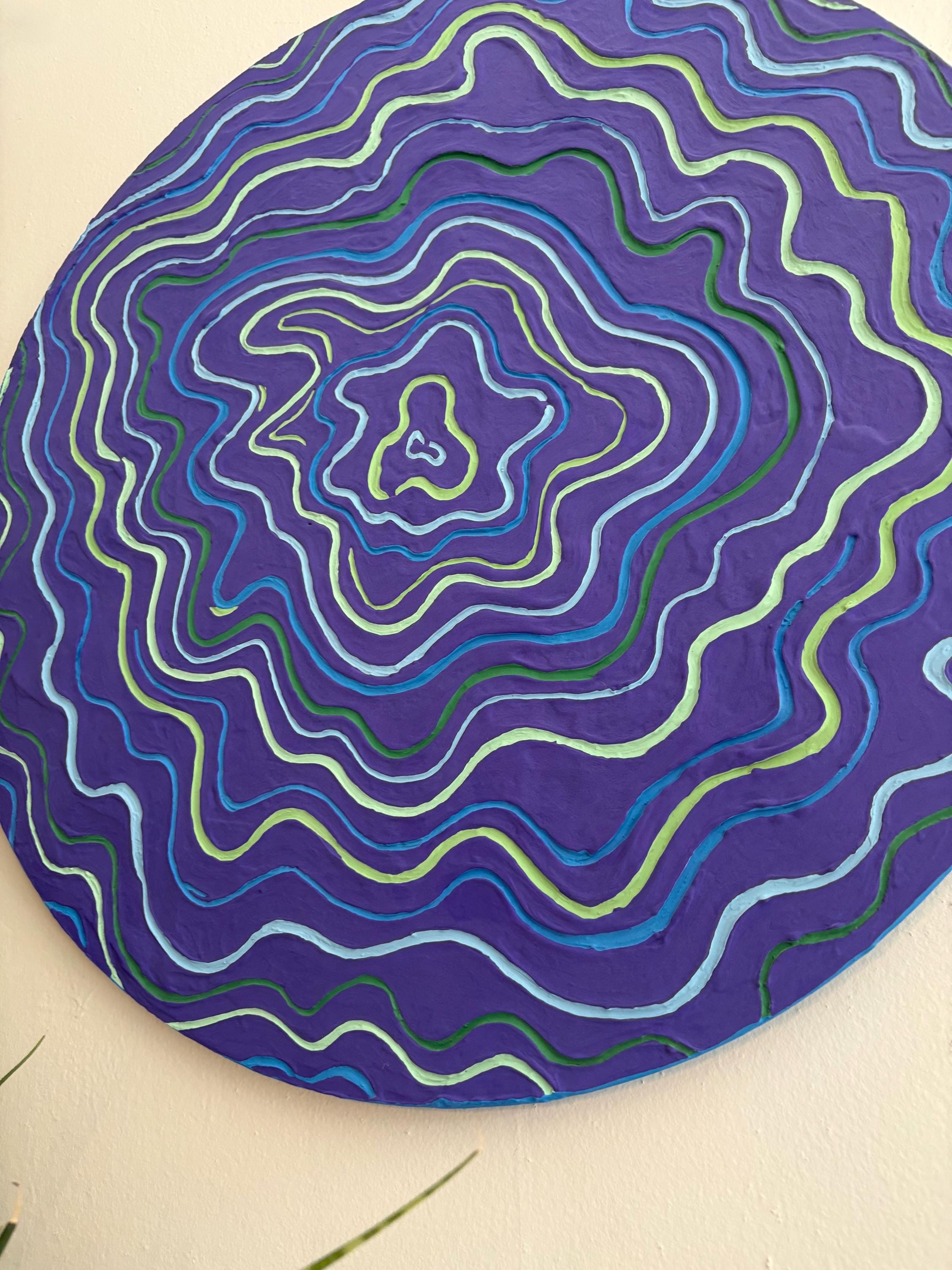 Groovy Textured Large Wall Art, Colorful Plaster Art on Round Canvas (24x24 in)