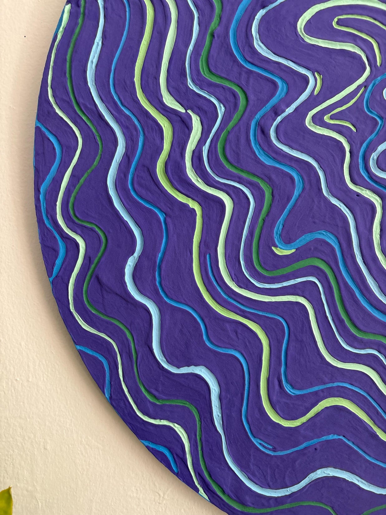 Groovy Textured Large Wall Art, Colorful Plaster Art on Round Canvas (24x24 in)