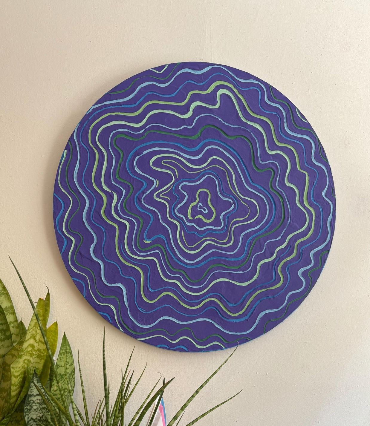 Groovy Textured Large Wall Art, Colorful Plaster Art on Round Canvas (24x24 in)