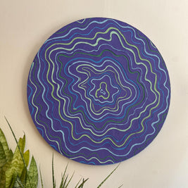 Groovy Textured Large Wall Art, Colorful Plaster Art on Round Canvas (24x24 in)
