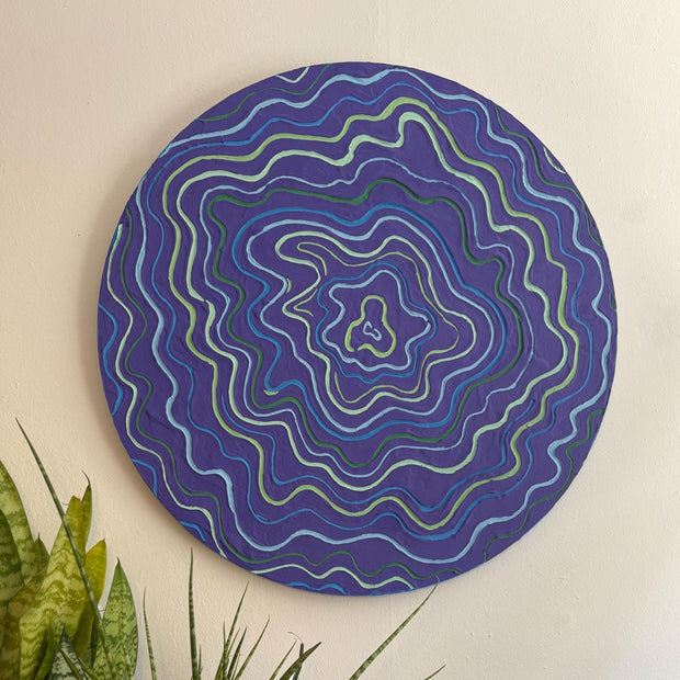 Groovy Textured Large Wall Art, Colorful Plaster Art on Round Canvas (24x24 in)