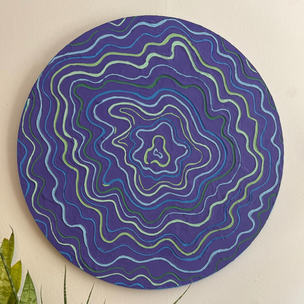 Groovy Textured Large Wall Art, Colorful Plaster Art on Round Canvas (24x24 in)