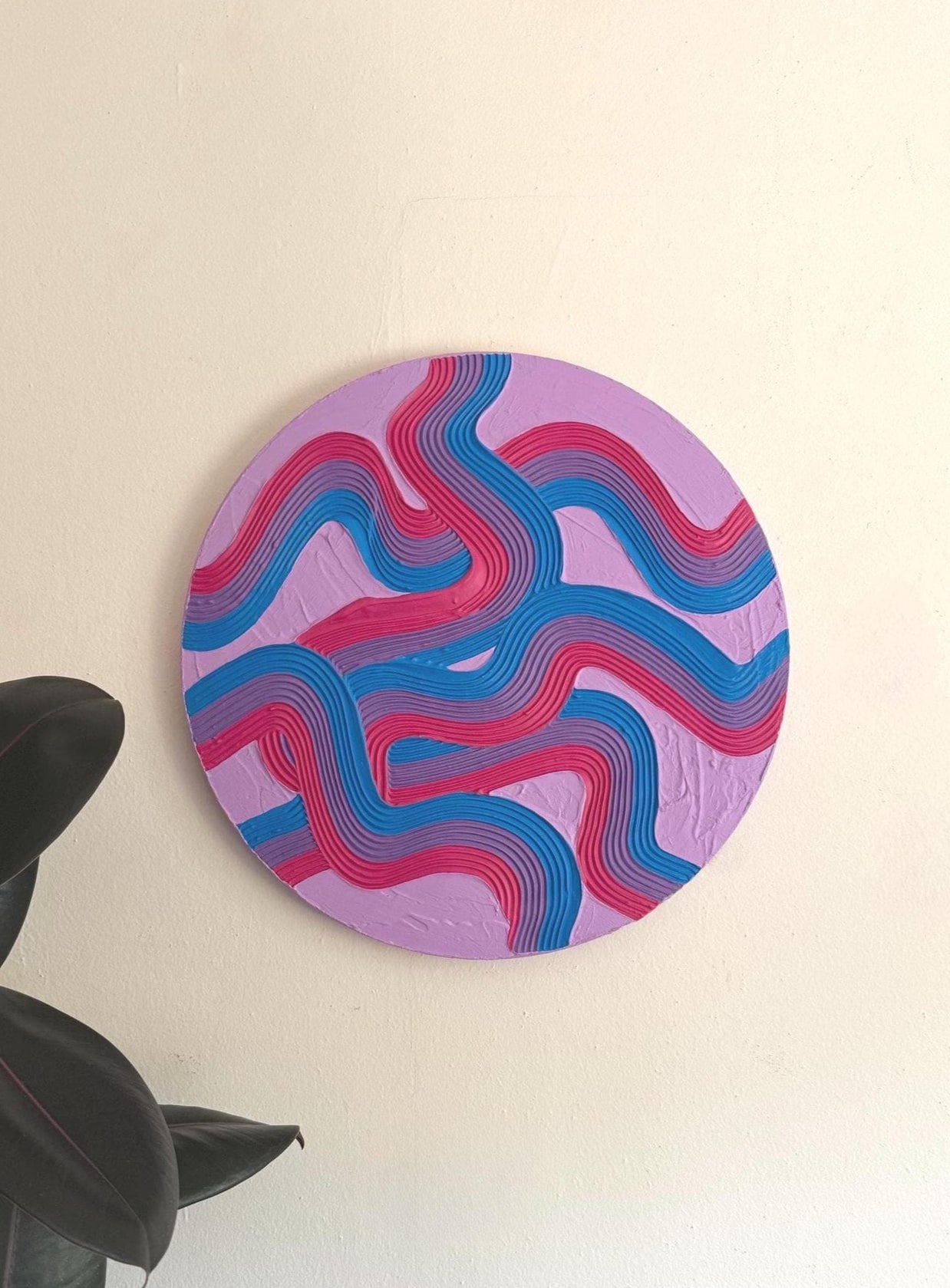 Bisexual Pride Textured Wall Art, Colorful Plaster Art on Circle Canvas (16x16 in)