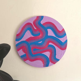 Bisexual Pride Textured Wall Art, Colorful Plaster Art on Circle Canvas (16x16 in)