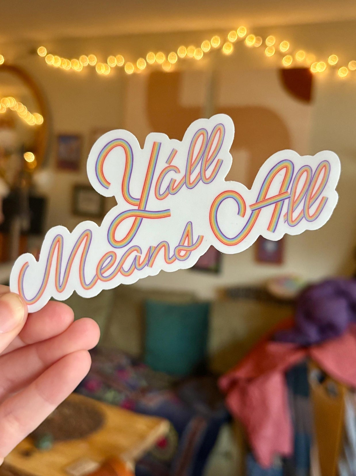 Y’all Means All Rainbow Sticker, Waterproof LGBTQIA+ Pride Decal
