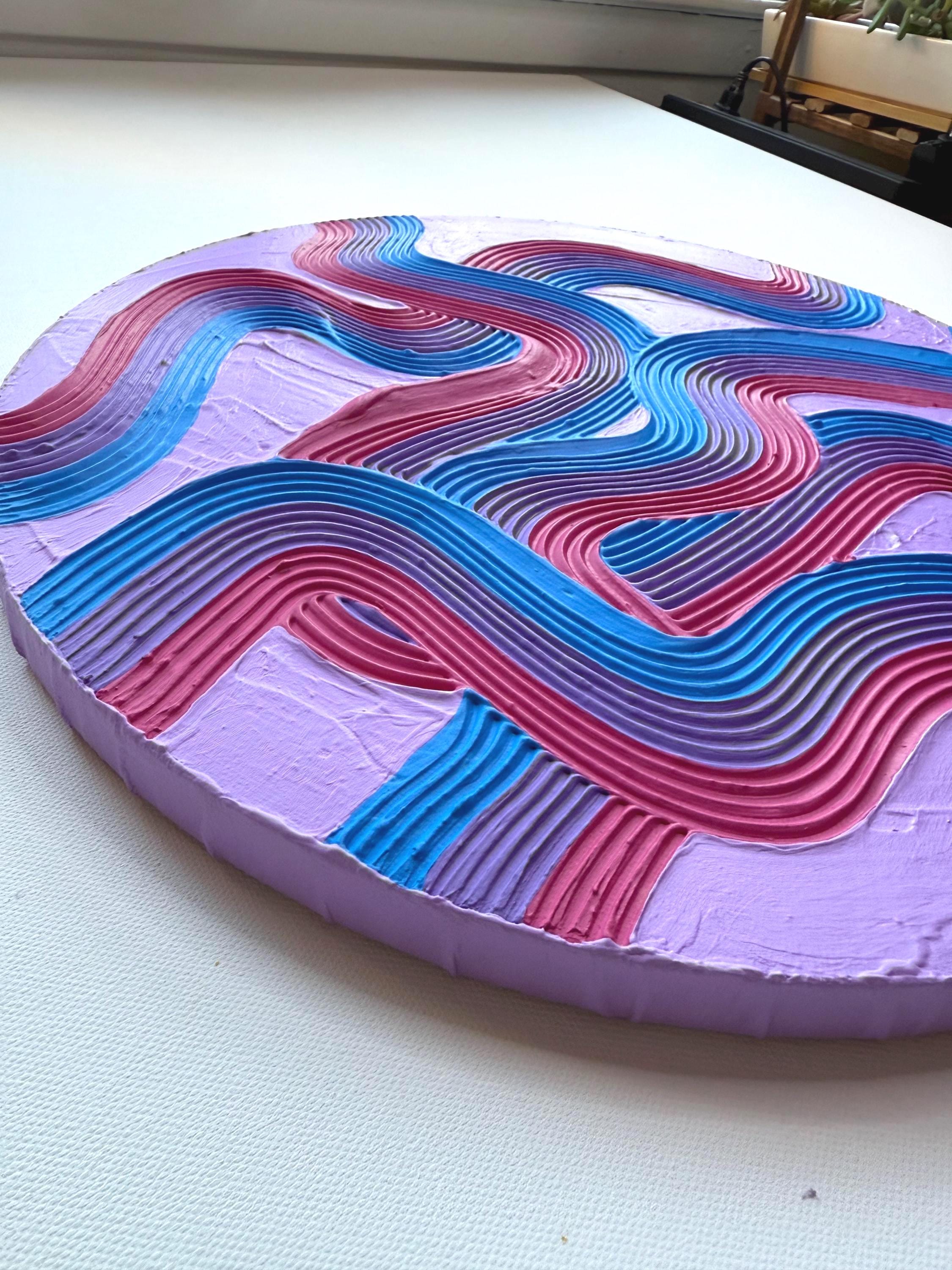 Bisexual Pride Textured Wall Art, Colorful Plaster Art on Circle Canvas (16x16 in)