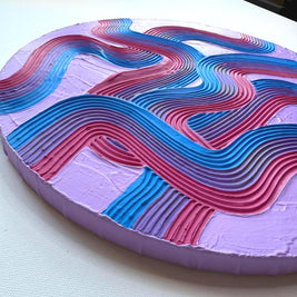 Bisexual Pride Textured Wall Art, Colorful Plaster Art on Circle Canvas (16x16 in)