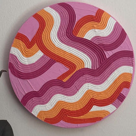 Lesbian Pride Textured Wall Art, Colorful Plaster Art on Circle Canvas (14x14 in)