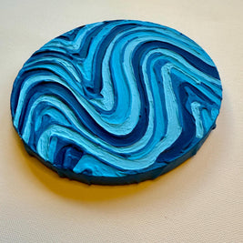 Blue Groovy Textured Wall Art, Colorful Plaster Art on Circle Canvas (8x8 in)