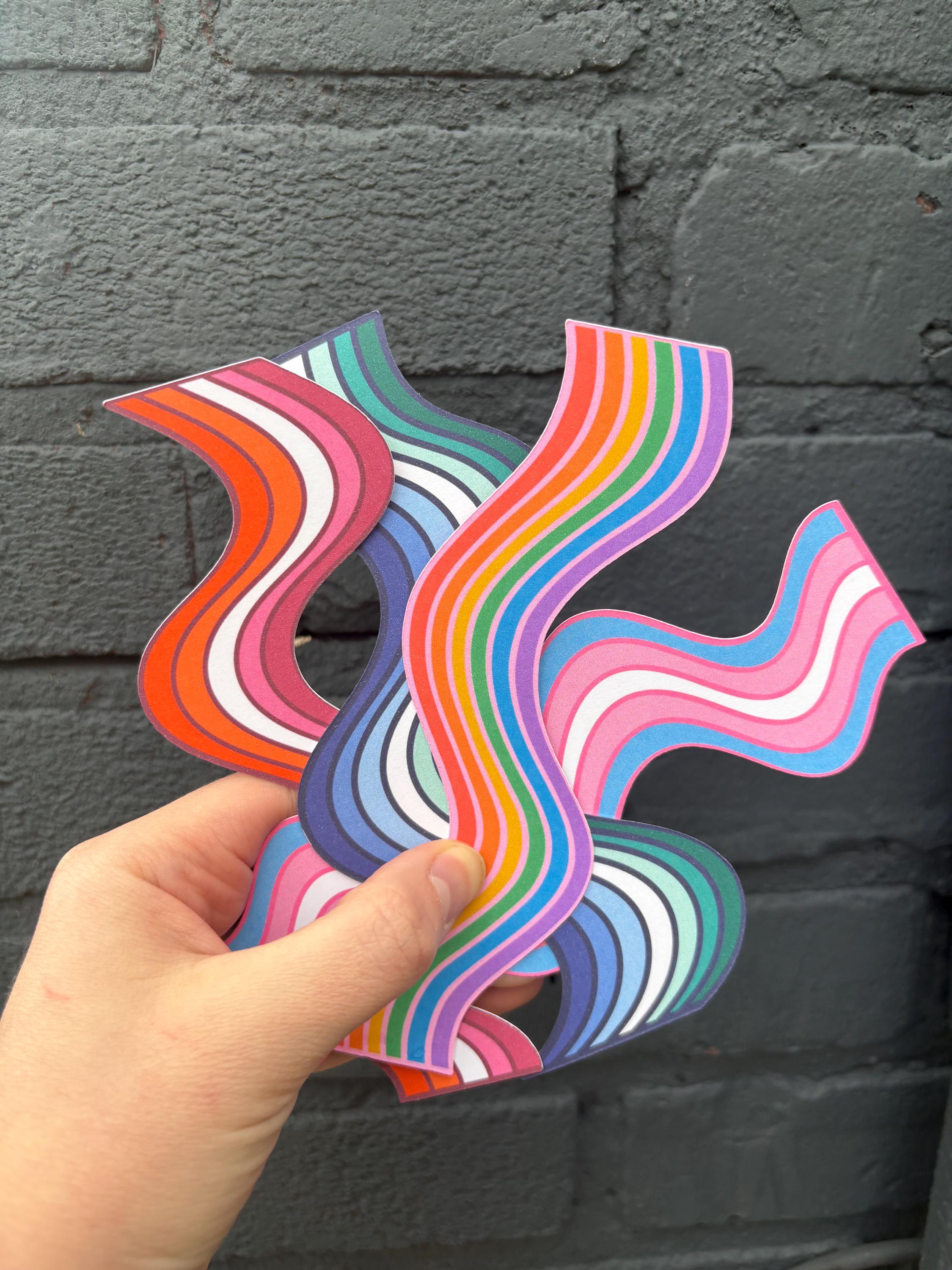 Rainbow Wavy Double-Sided Bookmark, Queer Art, Pride Gift
