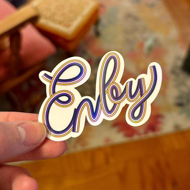 Enby Non-Binary Pride Sticker, Waterproof Durable LGBTQIA+ Pride Laptop or Water Bottle Decal
