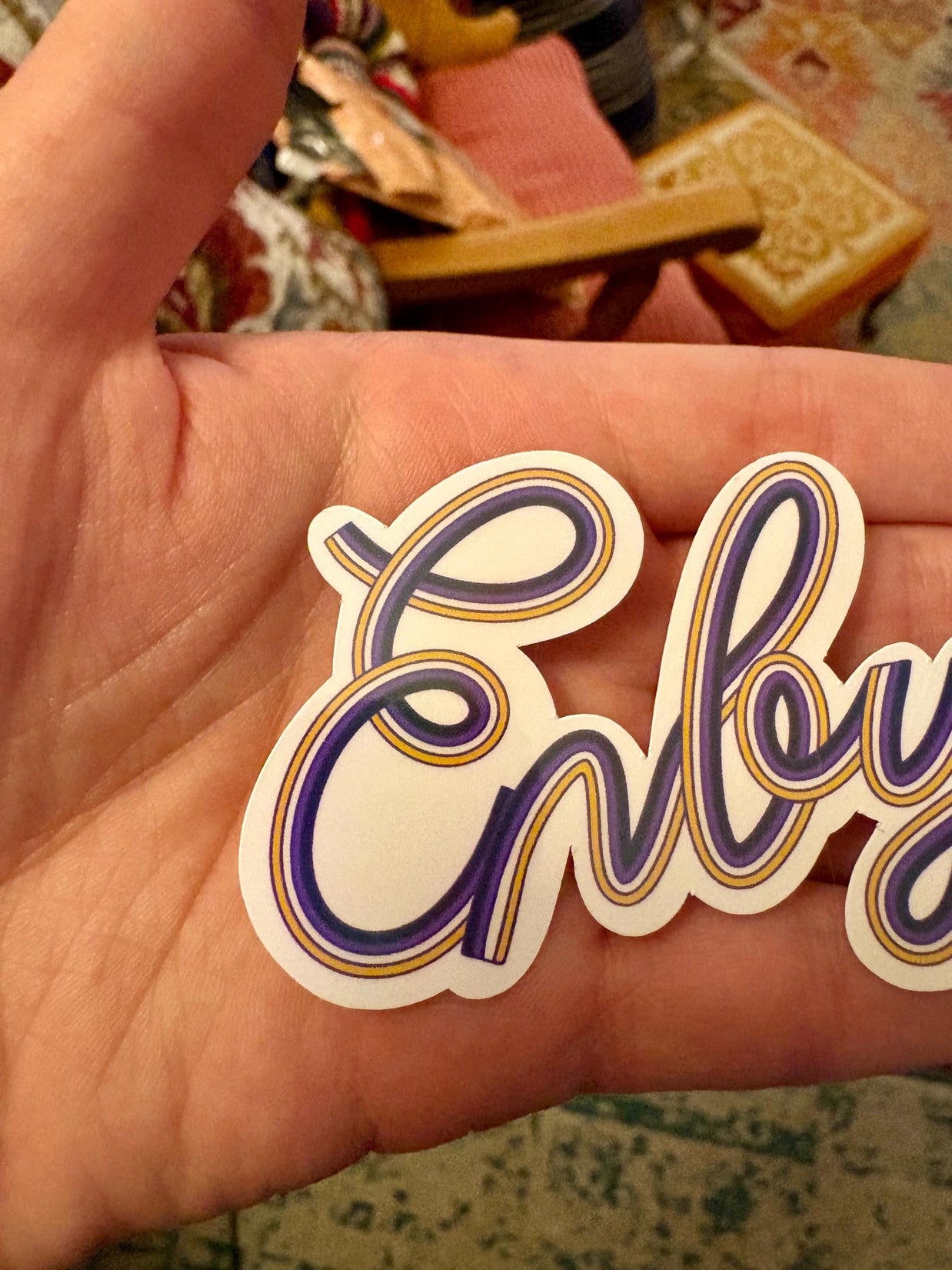 Enby Non-Binary Pride Sticker, Waterproof Durable LGBTQIA+ Pride Laptop or Water Bottle Decal