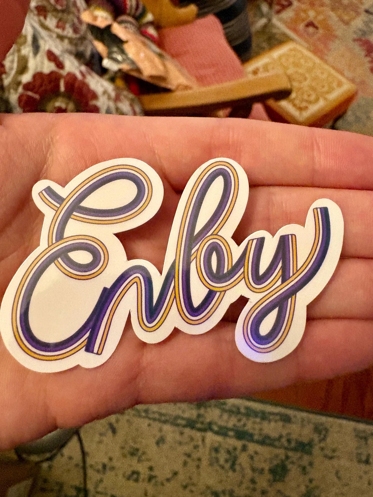Enby Non-Binary Pride Sticker, Waterproof Durable LGBTQIA+ Pride Laptop or Water Bottle Decal