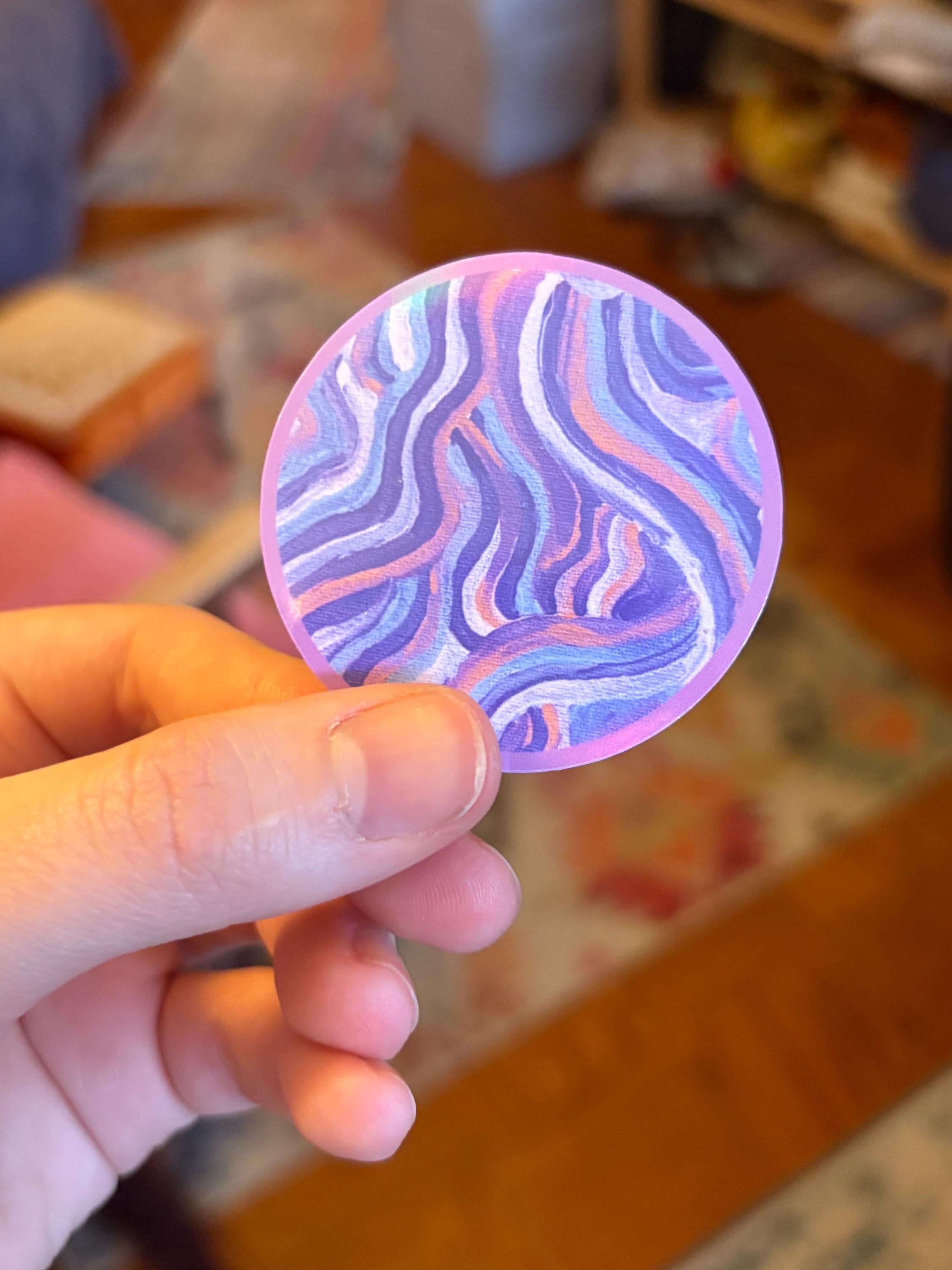 Small Funky Sticker, Waterproof Durable Circle Laptop or Water Bottle Decal