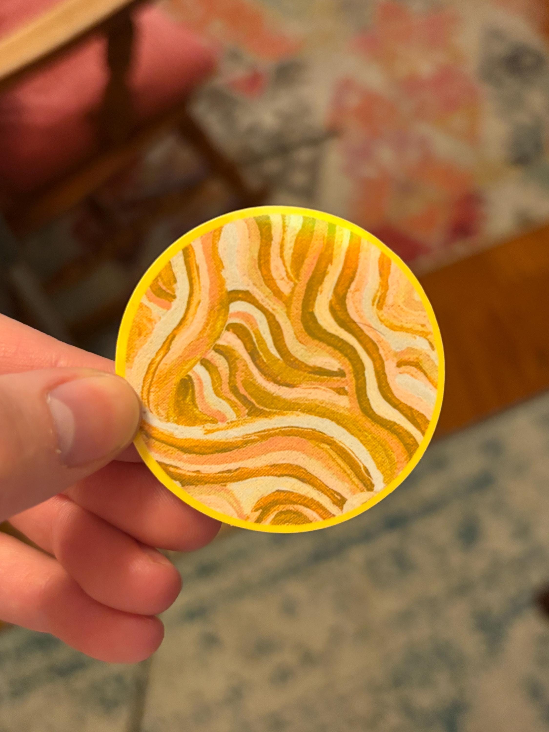 Small Funky Sticker, Waterproof Durable Circle Laptop or Water Bottle Decal