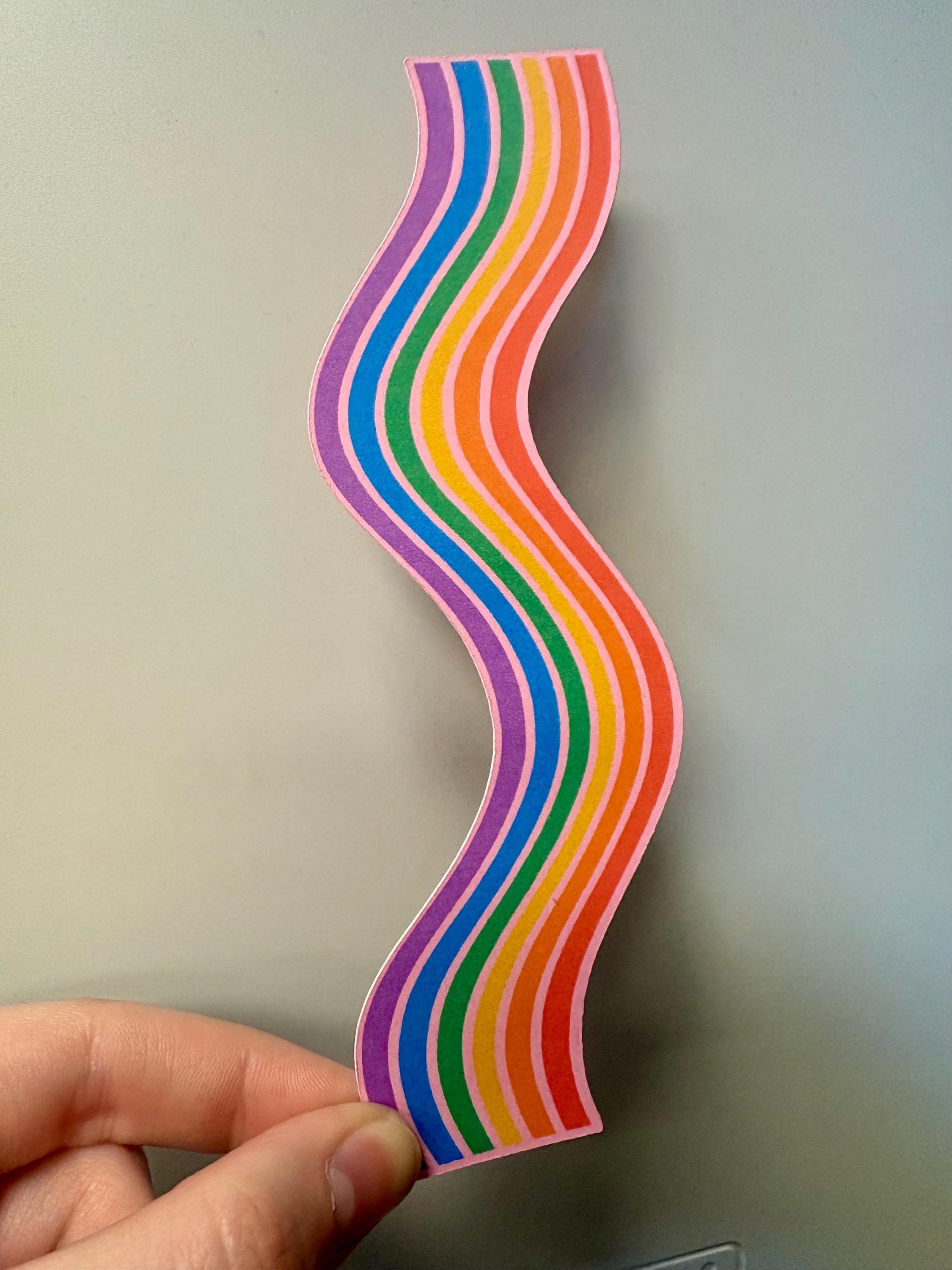 Rainbow Wavy Double-Sided Bookmark, Queer Art, Pride Gift