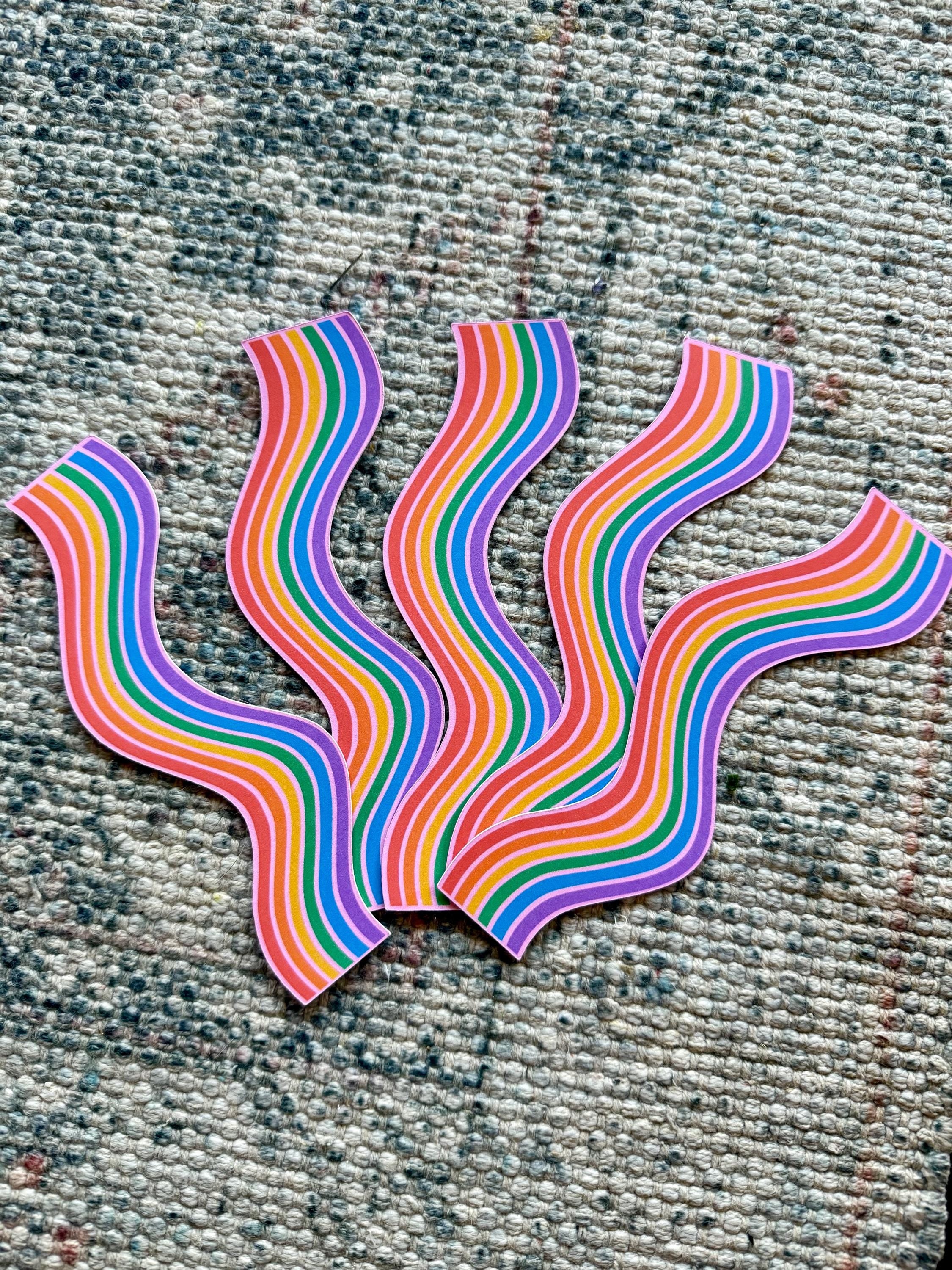Rainbow Wavy Double-Sided Bookmark, Queer Art, Pride Gift