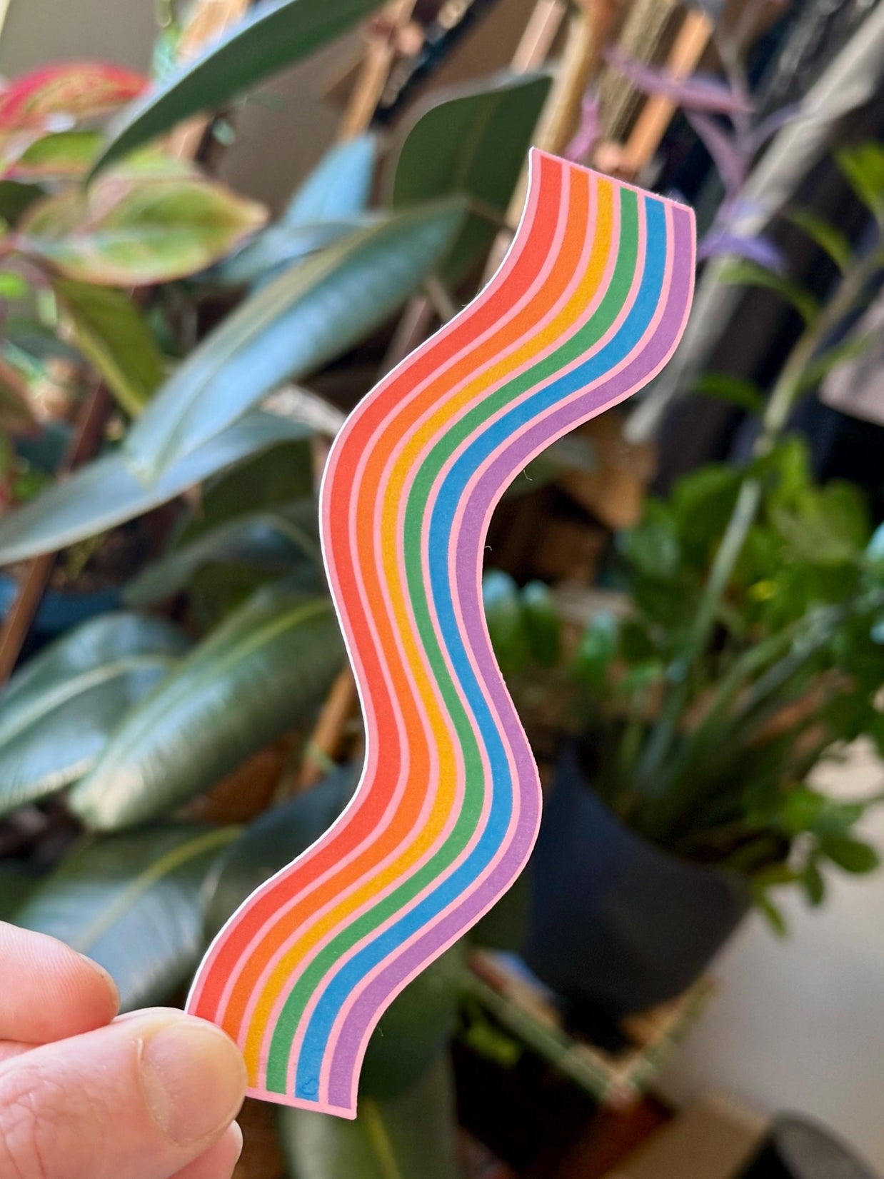 Rainbow Wavy Double-Sided Bookmark, Queer Art, Pride Gift