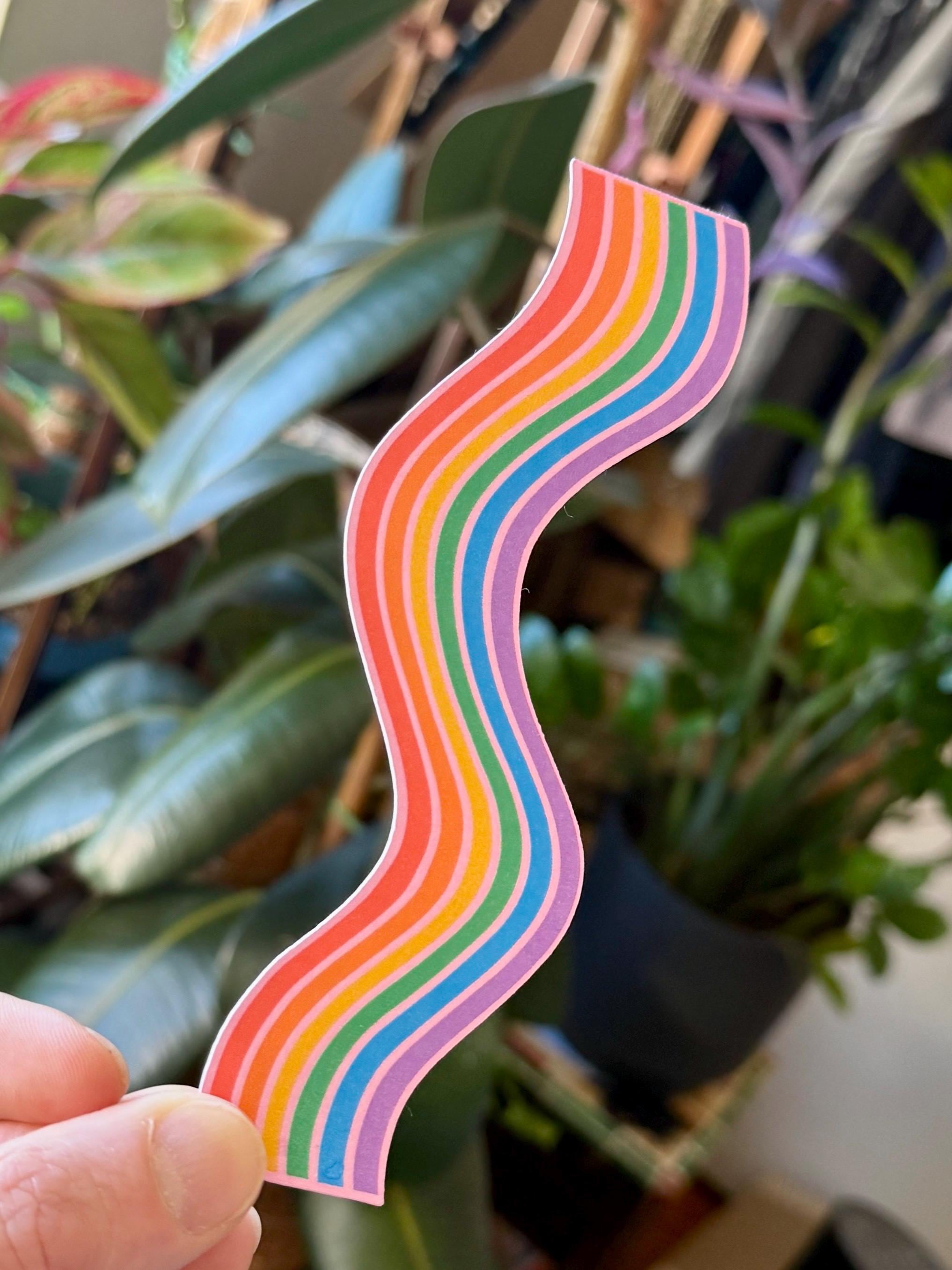 Rainbow Wavy Double-Sided Bookmark, Queer Art, Pride Gift