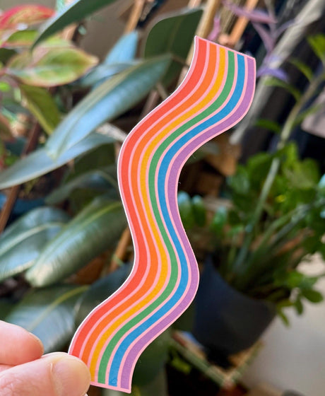 Rainbow Wavy Double-Sided Bookmark, Queer Art, Pride Gift