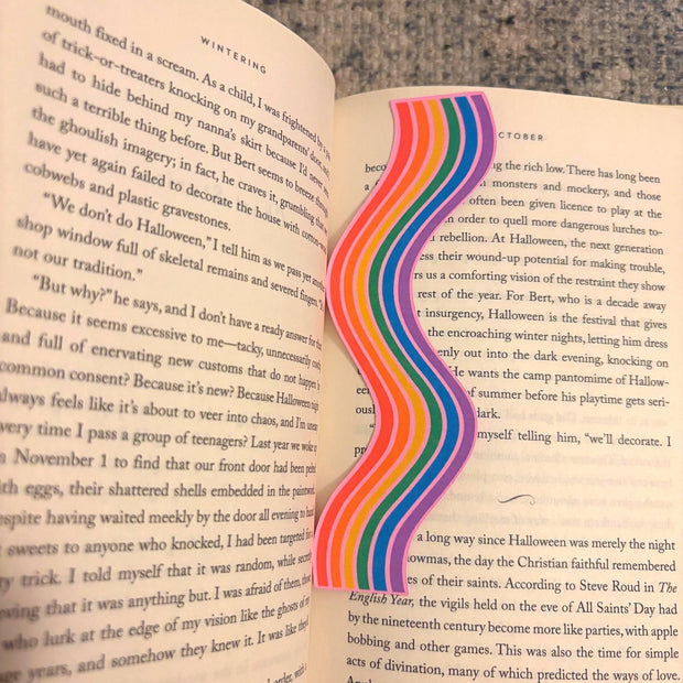 Rainbow Wavy Double-Sided Bookmark, Queer Art, Pride Gift
