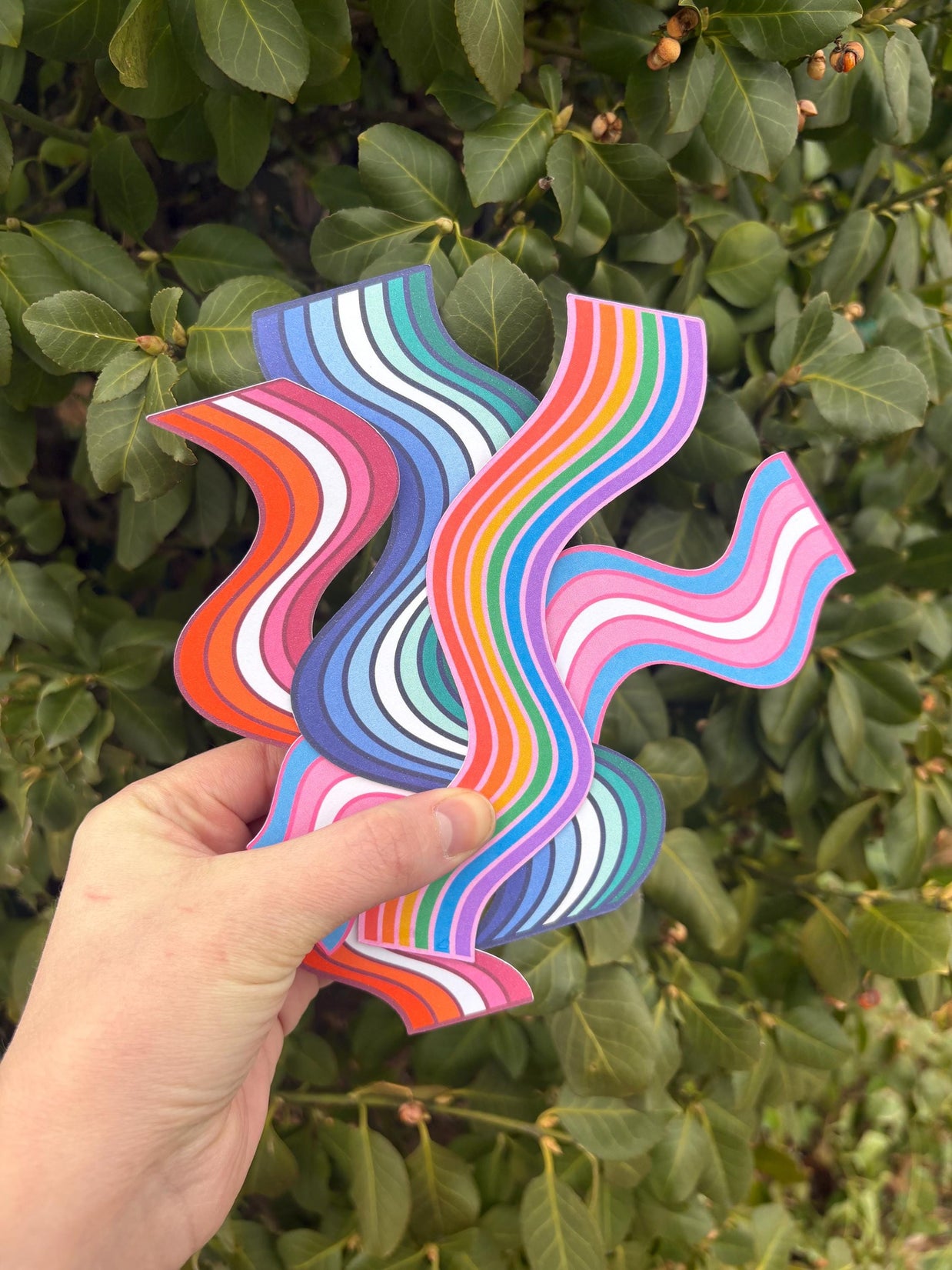 Rainbow Wavy Double-Sided Bookmark, Queer Art, Pride Gift