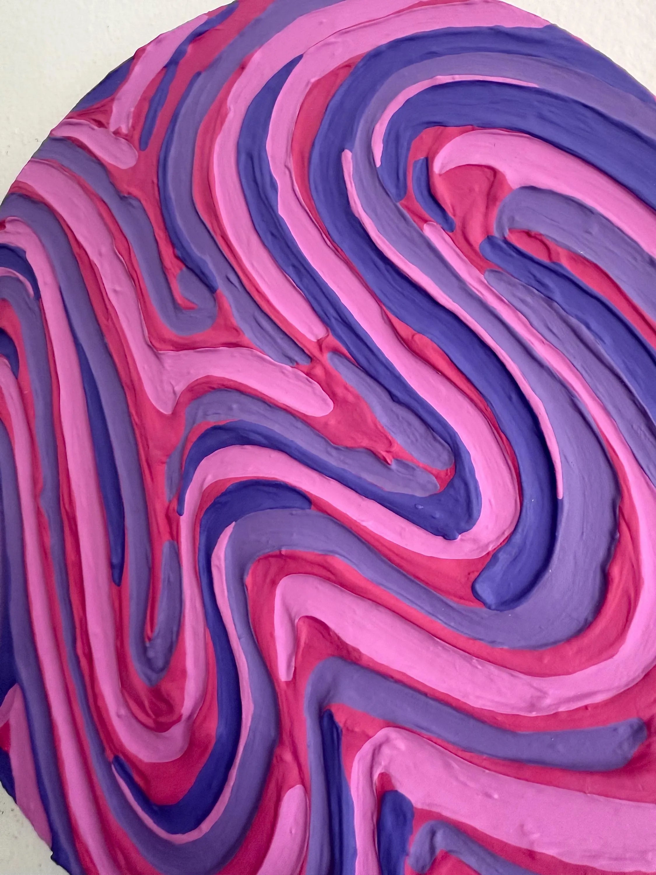 Pink Groovy Textured Round Painting (12x12 in)
